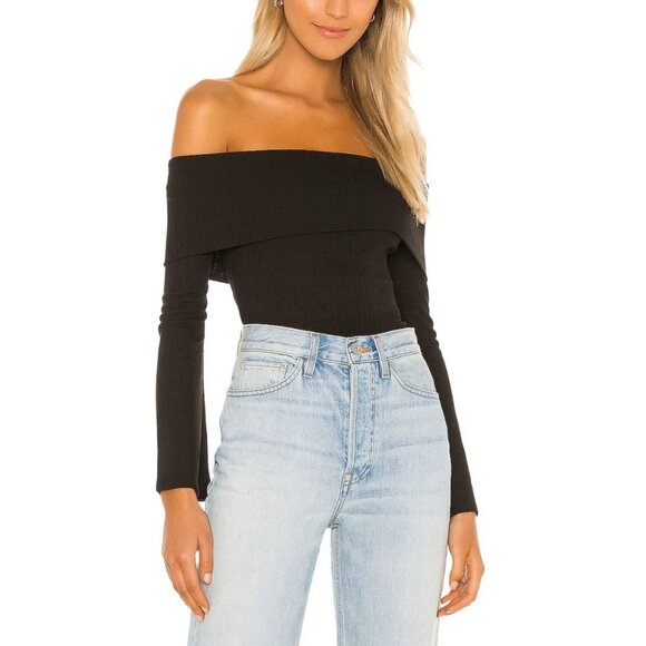 Lovers + Friends Tops - Lovers + Friends Size L NEW Black Fletcher Off Shoulder Bell Sleeve Ribbed Top